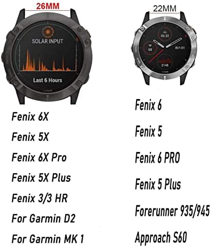 KGDHB 26 mm de relógio de liberação rápida de 22 mm tiras para Garmin Fenix ​​6 6x Pro 5x 5 mais 3HR S60